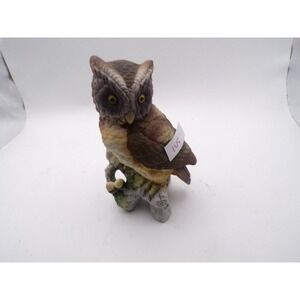 Lefton‎ Porcelain Owl Figurine Perched on Branch Miniature Collectible